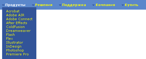 Горизонтальное меню с выпадающими списками (drop-down menu)